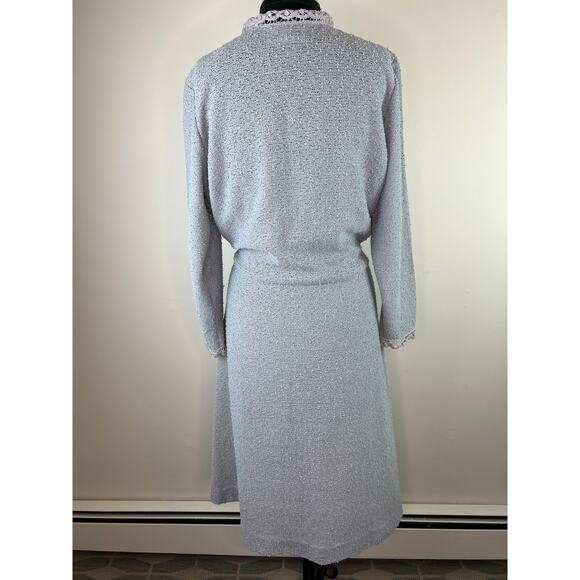 VINTAGE Kay Windsor Light Blue Textured Knee Length L/S Dress USA Made M L VTG - Picture 2 of 6